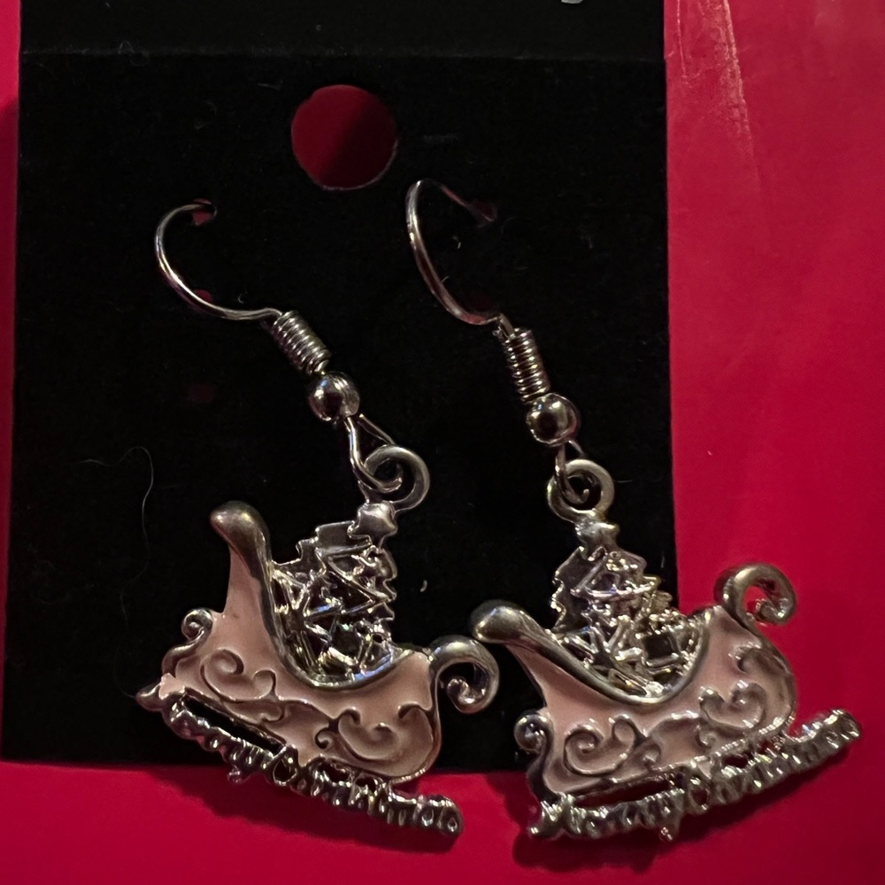 Metal Christmas Santa Sleigh Earrings